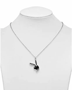 Budget 🥰 CZ Silvertone and Black Bunny Head Chain Necklace 🤩