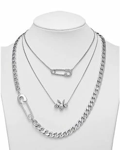 Brand new 🔔 CZ 3 Row Playboy Bunny Paperclip Dice Chain Necklace 💯