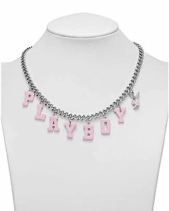 Wholesale 🔔 CZ Pink Playboy Varsity Chain Necklace ❤️
