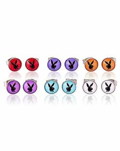 Wholesale 🎁 Multi-Pack CZ Multi-Color Playboy Stud Earrings 6 Pair - 20 Gauge 🤩