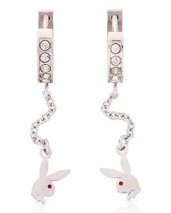 Wholesale 😍 CZ Playboy Bunny Hoop Huggie Dangle Earrings - 18 Gauge 👍