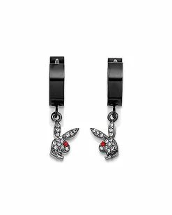 Outlet 🔥 CZ Playboy Bunny Hoop Huggie Dangle Earrings - 18 Gauge 😍