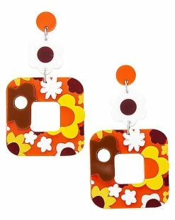 Outlet 🛒 70s Groovy Flower Square Dangle Earrings 🥰