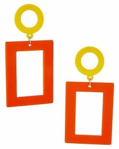 Best Pirce 🔔 70s Yellow and Red Circle and Square Dangle Earrings 👏