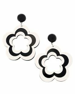 Best Sale ❤️ Black and Silvertone Flower Cutout Dangle Earrings ✔️