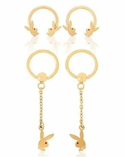Cheapest 👍 Multi-Pack Playboy Bunny Gold Plated Dangle Earrings 4 Pack - 16 Gauge 😍