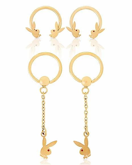 Cheapest π Multi-Pack Playboy Bunny Gold Plated Dangle Earrings 4 Pack - 16 Gauge π