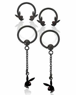 Cheapest 🤩 Multi-Pack Playboy Bunny Black Dangle Earrings 4 Pack - 16 Gauge ✔️