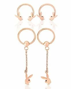 Deals 🎉 Multi-Pack Playboy Bunny Rose Gold Plated Dangle Earrings 4 Pack - 16 Gauge 😀