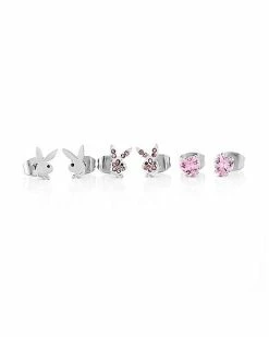 Discount 😉 Multi-Pack CZ Pink Playboy Bunny Heart Stud Earrings 3 Pack - 20 Gauge 🎁