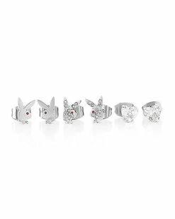 Best deal 🥰 Multi-Pack CZ Silverplated Playboy Bunny Heart Stud Earrings 3 Pack - 20 Gauge ✔️