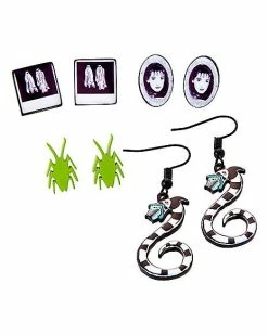 Hot Sale 👍 Multi-Pack Sandworm and Lydia Deetz Earrings 4 Pair - Beetlejuice 🎉