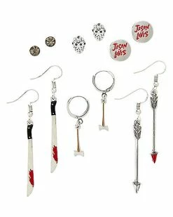 Best Pirce 😍 Multi-Pack Masks and Knives Stud and Dangle Earrings 6 Pair - Friday the 13th 🥰