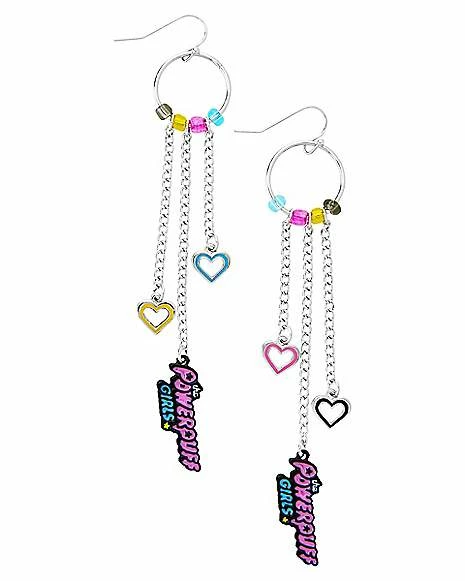Promo ⌛ Powerpuff 👧 Girls Logo Hoop Chain Dangle Earrings 🥰 3 Promo ⌛ Powerpuff 👧 Girls Logo Hoop Chain Dangle Earrings 🥰