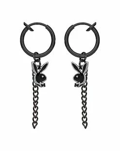 Hot Sale 🔔 Black Playboy Chain Dangle Fake Hinged Hoop Earrings 🌟