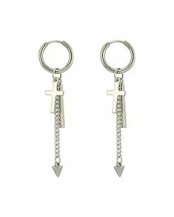 Promo 🤩 Cross and Bar Chain Dangle Huggie Hoop Earrings - 18 Gauge 🛒