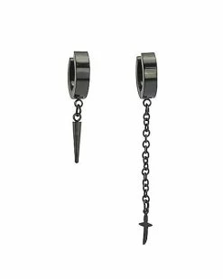 Top 10 😍 Black Sword and Spike Chain Dangle Huggie Hoop Earrings - 18 Gauge 🛒