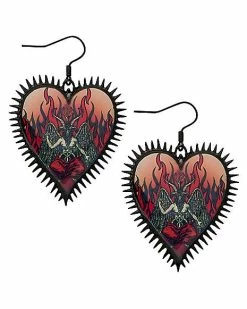 Buy 🤩 Baphomet Flaming Heart Dangle Earrings - 18 Gauge ✨