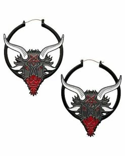 Best deal 🤩 Black and Red Baphomet Pentagram Hoop Earrings - 18 Gauge 🔥