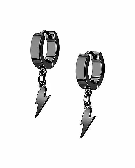 New ⌛ Lightning Bolt Pendant Dangle Huggie Hoop Earrings - 20 Gauge ⭐