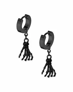 Promo ⌛ Black Skeleton Hand Dangle Huggie Hoop Earrings - 20 Gauge 🎉