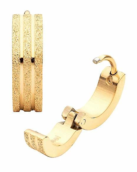 Cheapest ๐ Sandblast Gold Plated Huggie Earrings - 18 Gauge ๐ - Image 2