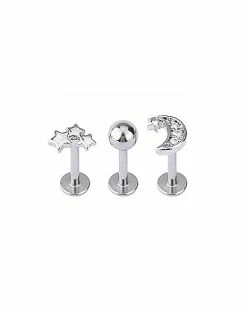 Best deal 😉 Multi-Pack CZ Star and Moon Fake Lip Rings 3 Pack 😍