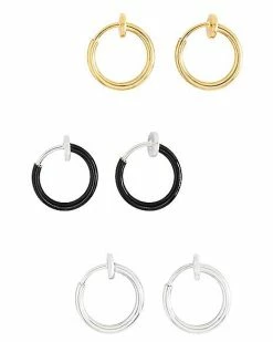 Hot Sale 🧨 Multi-Pack Goldtone Black and Silvertone Fake Earrings - 3 Pair 👏