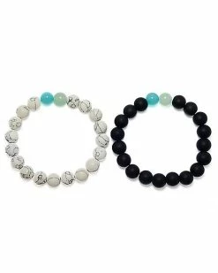 Deals ✨ Multi-Pack White Marbled and Black Beaded Bracelets - 2 Pack 🔥