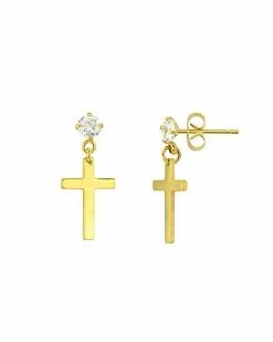 Brand new 👍 CZ Cross Goldtone Dangle Stud Earrings - 20 Gauge 😀