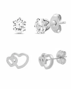 Top 10 ✔️ Multi-Pack CZ Double Heart Stud Earrings 2 Pair - 20 Gauge 👏