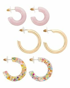 Top 10 🛒 Multi-Pack Glitter Pink and Goldtone Hoop Earrings - 3 Pair 🌟