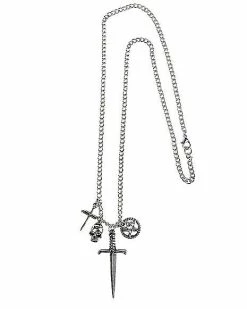 Alternative view of Brand new 💯 Sword Skull Pentagram Charm Necklace 🥰