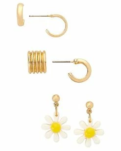 Best reviews of 😉 Multi-Pack Goldtone Daisy Hoop Dangle Earrings - 3 Pairs ✔️