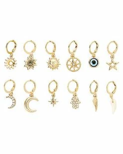 Wholesale 🌟 Multi-Pack Sun and Moon Mismatch Hoop Dangle Earrings - 12 Pack 🌟