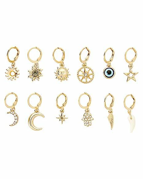 Wholesale ๐ Multi-Pack Sun and Moon Mismatch Hoop Dangle Earrings - 12 Pack ๐ 3 Wholesale ๐ Multi-Pack Sun and Moon Mismatch Hoop Dangle Earrings - 12 Pack ๐