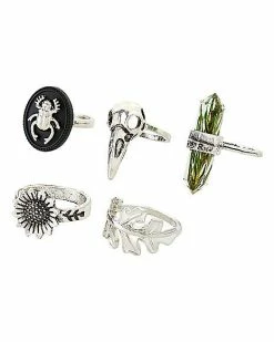Best deal 🤩 Multi-Pack Beetle Raven and Flower Rings - 5 Pack 🛒