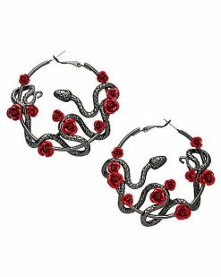 Best Pirce 😉 Black Snake and Rose Hoop Earrings 🎉