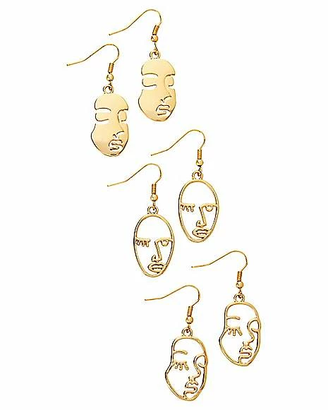 Budget ✔️ Multi-Pack Goldtone Face Outline Dangle Earrings - 3 Pair ❤️ 3 Budget ✔️ Multi-Pack Goldtone Face Outline Dangle Earrings - 3 Pair ❤️