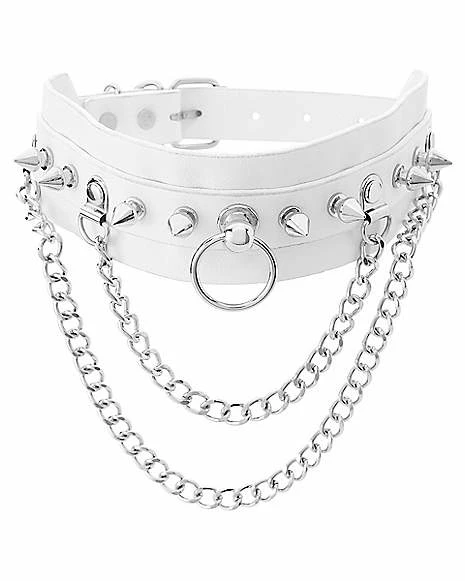Promo β White Studded Double Chain Collar Choker Necklace 𧨠- Image 2