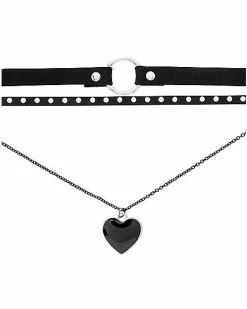 Deals 🔔 3 Row Black Heart Chain Choker Necklace 🛒