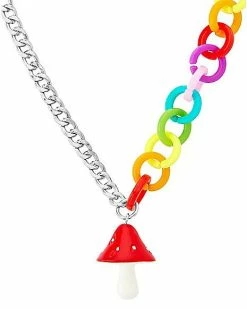 Budget 🔥 Red Mushroom Rainbow Chain Choker Necklace 🌟
