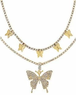 Cheap 🤩 CZ Butterfly Double Chain Necklace 💯