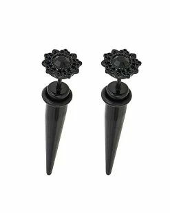 Flash Sale 😀 Black CZ Filigree Fake Tapers - 14 Gauge 👍