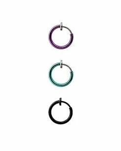 Best Sale 🎉 Multi-Pack Purple Teal and Black Fake Hoop Earrings - 3 Pack ✔️