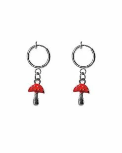 Coupon 👍 Red Mushroom Dangle Fake Hoop Earrings ⭐