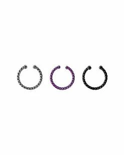Top 10 ❤️ Multi-Pack Silvertone Purple and Black Fake Septum Rings - 3 Pack 😍