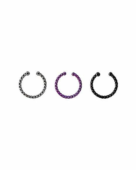 Top 10 โค๏ธ Multi-Pack Silvertone Purple and Black Fake Septum Rings - 3 Pack ๐