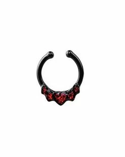Budget 🔔 Red CZ Heart Black Fake Septum Ring 🧨