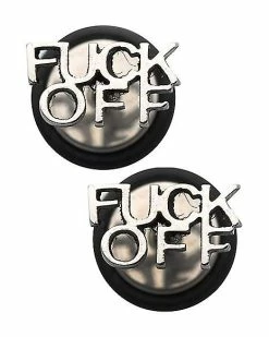 Best Sale ⌛ Silvertone Fuck Off Fake Plugs - 18 Gauge 🤩